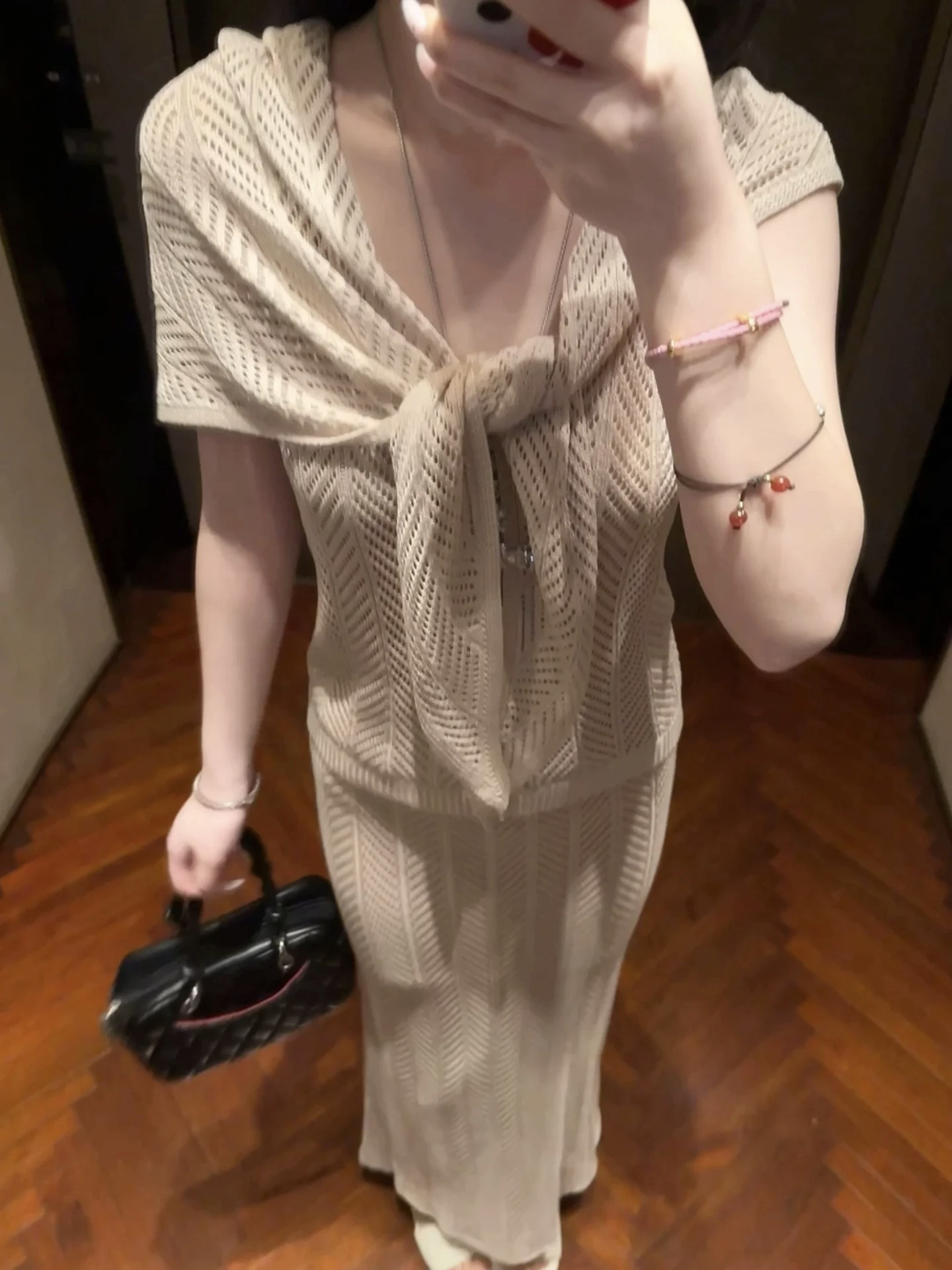 Beige Free Emotion Three-Piece Women's Summer Set: Tank Top, Skirt, and Shawl - Image 2
