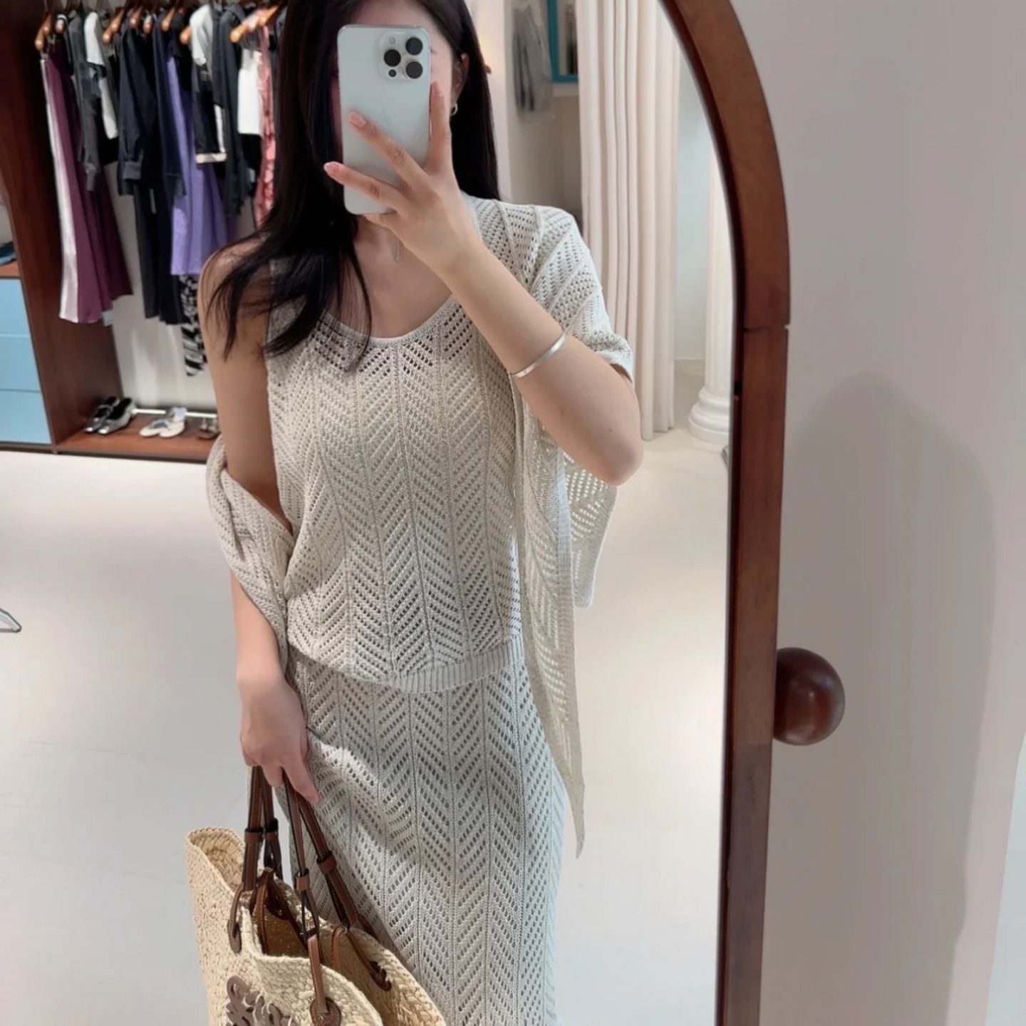 Beige Free Emotion Three-Piece Women's Summer Set: Tank Top, Skirt, and Shawl - Image 5