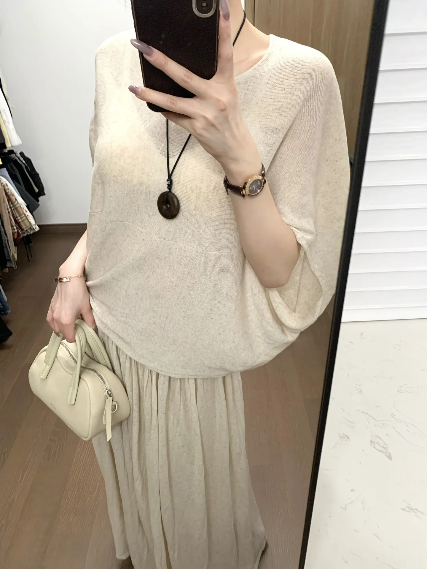 Linen Tencel Breathable Knit Top and Skirt Set