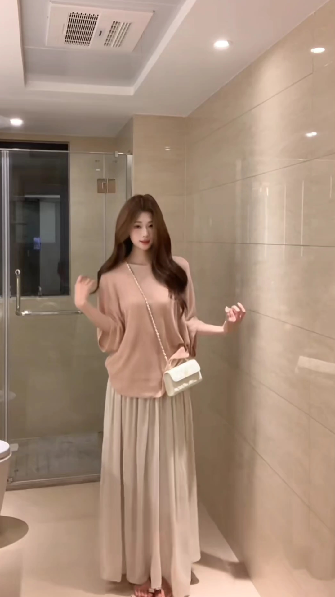Linen-Feel Relaxed Top and Skirt Two-Piece Set Loose Casual Short Sleeve Flared Long Skirt