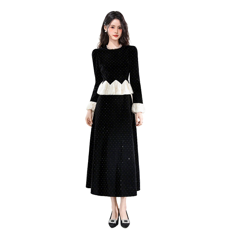 Women's A-Line Long Sleeve Mini-Style Dress with Rhinestone Ruffles and Cinched Waist - Image 5