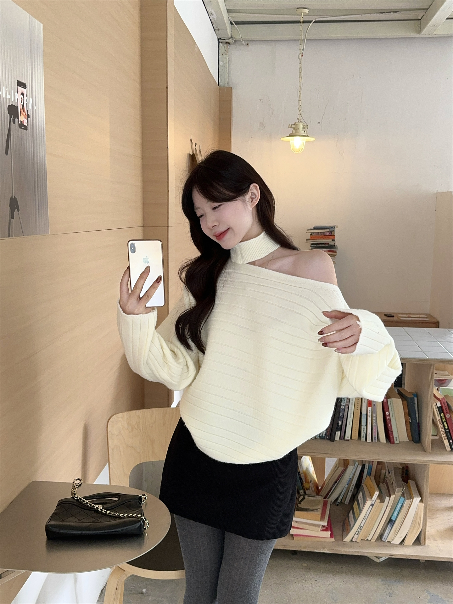 Off-Shoulder Halter Knit Sweater for Women Sweet Style Two-Piece Pullover – Style dc1282