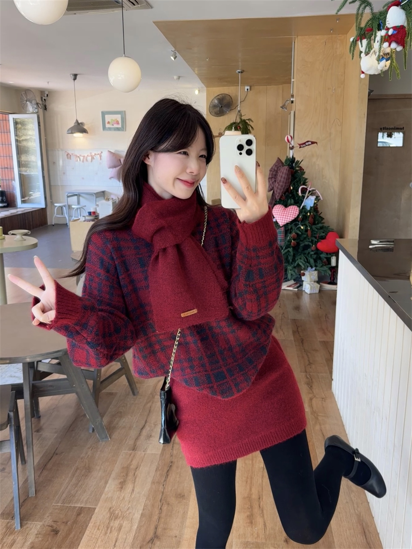 Women’s 3-Piece Knit Sweater and High-Waist Pencil Skirt Set with Scarf