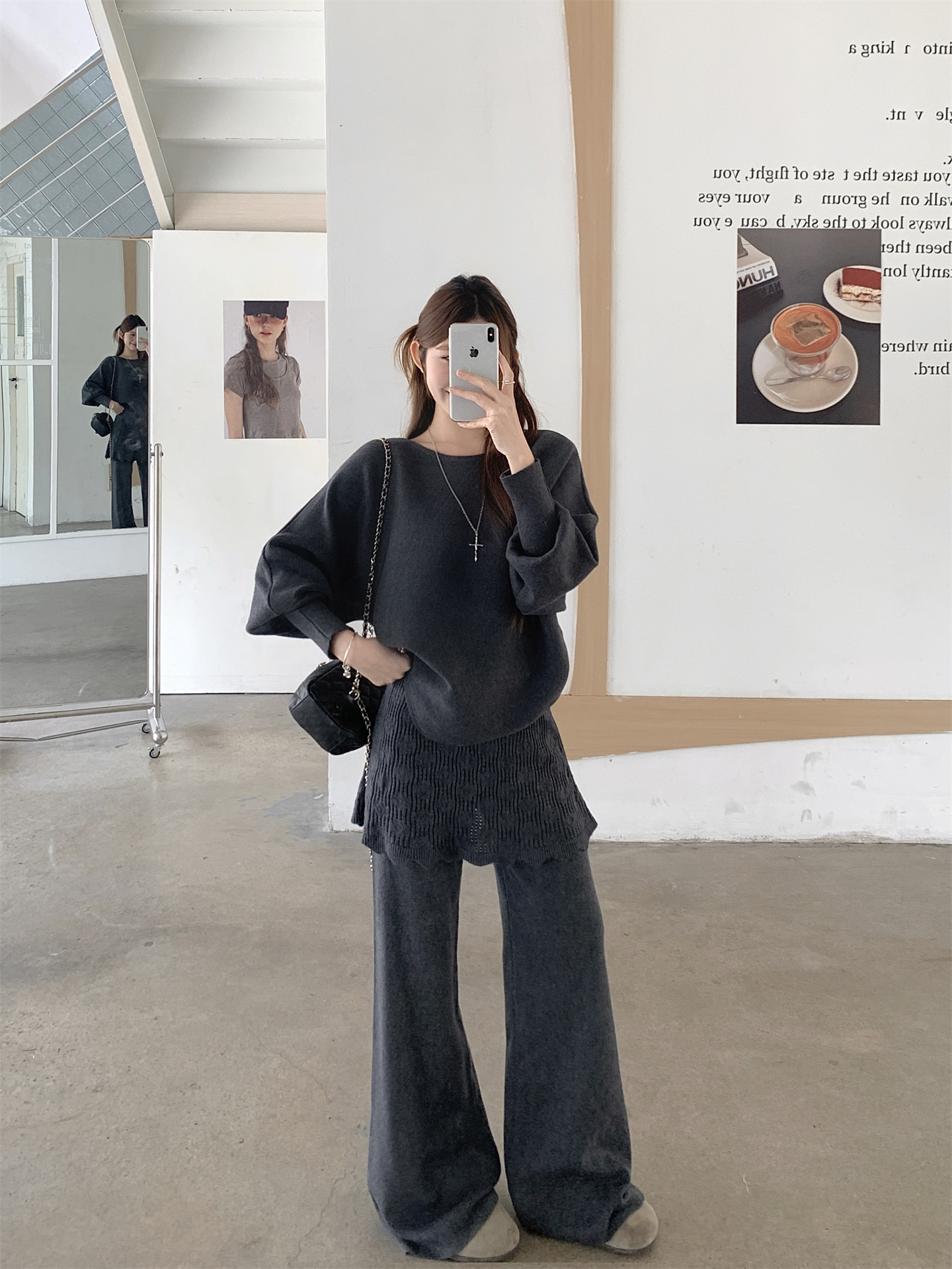 Sweet Two-Piece Knit Sweater and Faux-Layered Pants Set for Women - Image 2