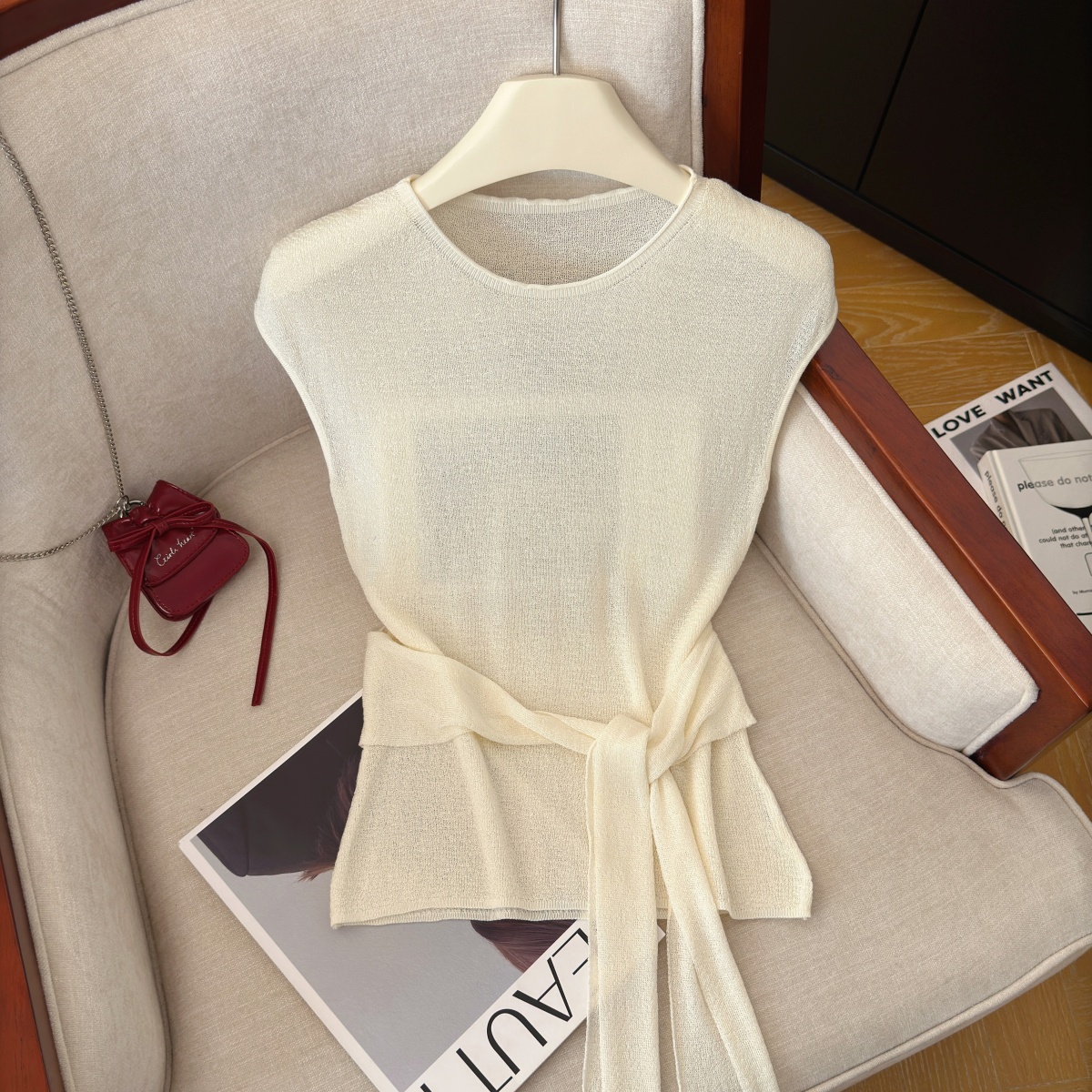 Women’s Knit Short Sleeve Top with Straps Solid Color Slimming Summer New