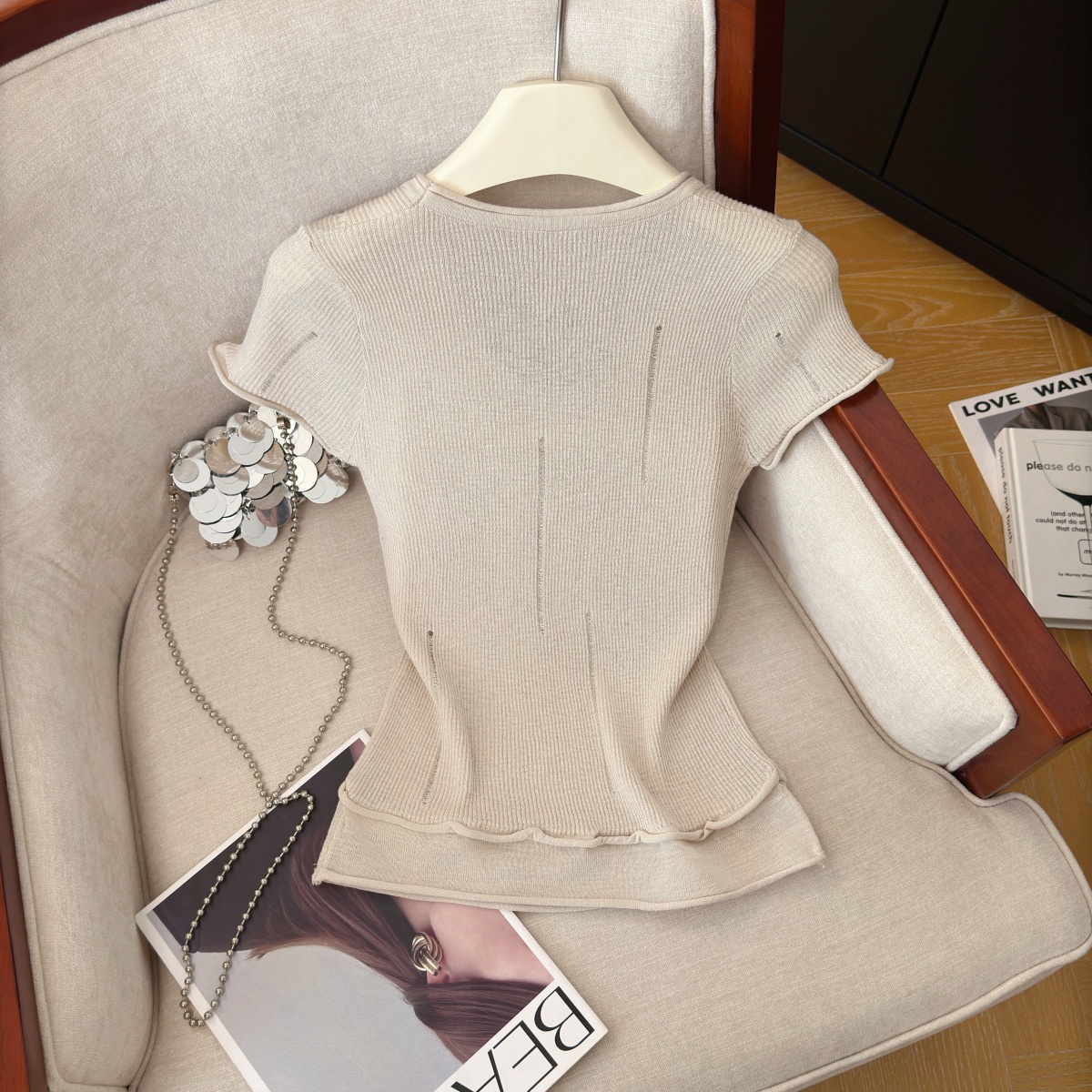 Women's Summer Openwork Knit Top Sweet Cool Style Slimming Versatile Short Sleeve - Image 5