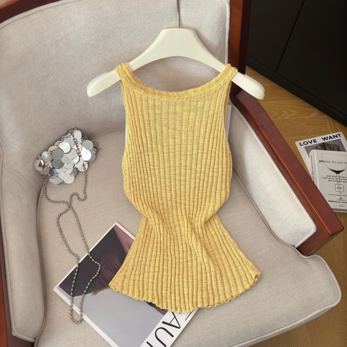 Women's Sleeveless Knit Vest with Back Ribbon Detail Summer New Soft Comfortable Sexy Top - Image 2