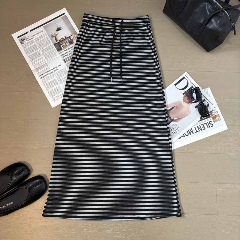 2026 Autumn Korean Retro Striped Drawstring Straight Long Skirt - Style b09e94 - Image 5