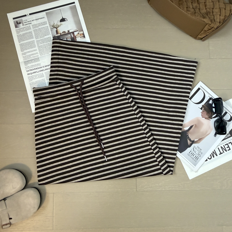 2026 Autumn Korean Retro Striped Drawstring Straight Long Skirt - Style b09e94 - Image 2