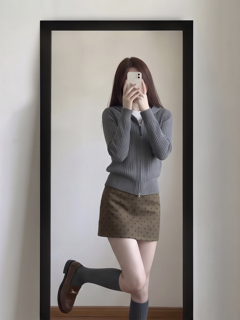 2026 Autumn Korean Polka Dot Faux Leather A-Line Mini Skirt for Petite Women