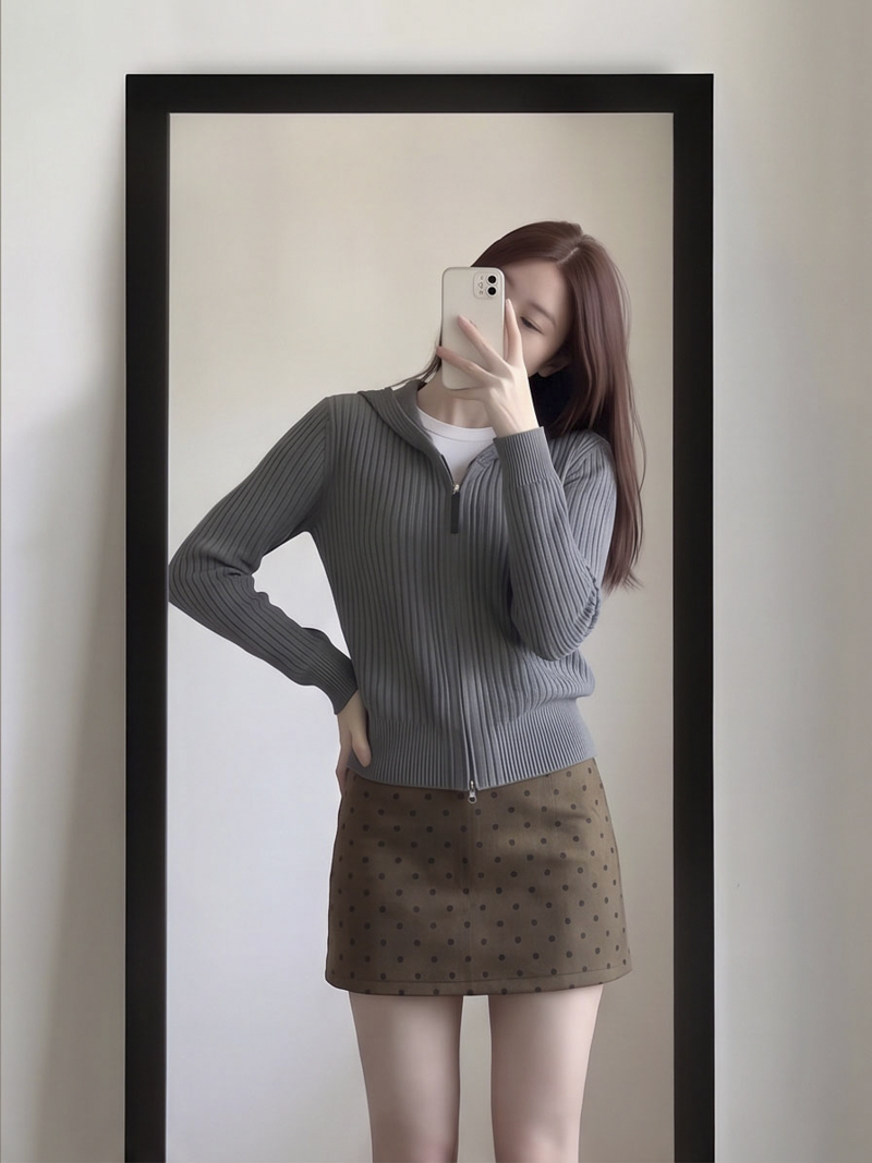 2026 Autumn Korean Polka Dot Faux Leather A-Line Mini Skirt for Petite Women - Image 2