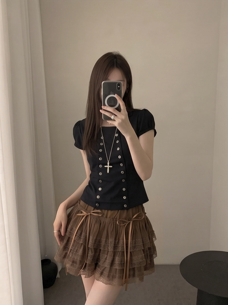 High Waist Lace Panel A-Line Puff Skirt with Bow Ribbon Corduroy Women's Skirt - Image 4
