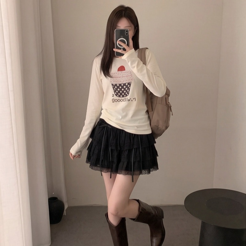 High Waist Lace Panel A-Line Puff Skirt with Bow Ribbon Corduroy Women's Skirt - Image 5