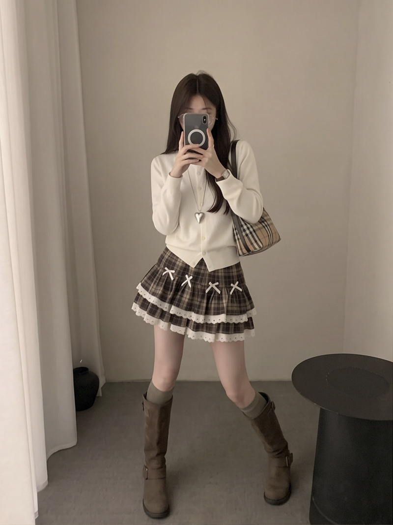 Plaid Lace-Trim Tiered A-Line Mini Skirt for Women – Style b22272